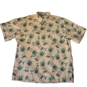 Reyn Spooner Mens Large Pineapple Hawaiian Aloha Camp Shirt Yellow